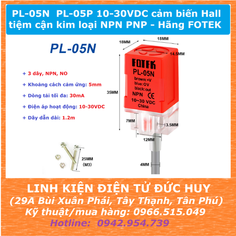 PL-05N  PL-05P 10-30VDC cảm biến Hall tiệm cận kim loại NPN PNP - Hãng FOTEK