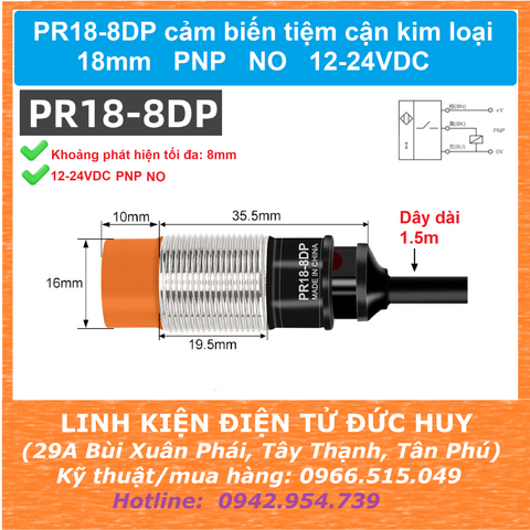 PR18-8DP cảm biến tiệm cận kim loại 18mm PNP NO 12-24VDC