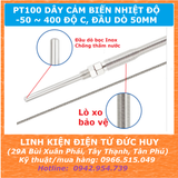 PT100 DÂY CẢM BIẾN ĐO NHIỆT ĐỘ DÀI 1M, -50~400 °C, REN M6, ĐẦU DÒ 50MM