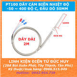 PT100 DÂY CẢM BIẾN ĐO NHIỆT ĐỘ DÀI 2M, -50~400 °C, REN M6, ĐẦU DÒ 50MM