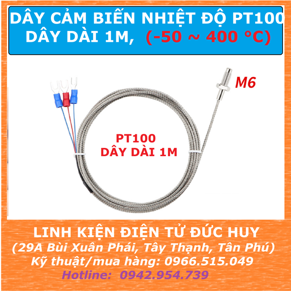PT100 DÂY CẢM BIẾN ĐO NHIỆT ĐỘ DÀI 1M, -50~400 °C