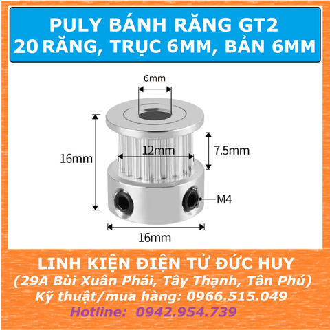 Puly bánh răng 20 răng GT2 Trục 6mm