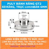 Puly bánh răng nhôm 60 răng GT2, trục 12mm, bản 6mm