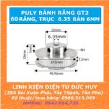 Puly bánh răng nhôm 60 răng GT2, trục 6.35mm, bản 6mm