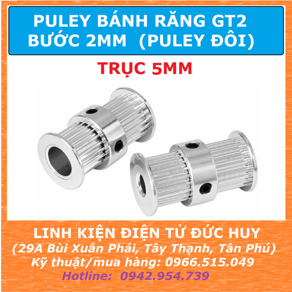 PULY GT2 ĐÔI 20 RĂNG, BƯỚC RĂNG 2MM, BẢN RỘNG 9mm, TRỤC 5mm