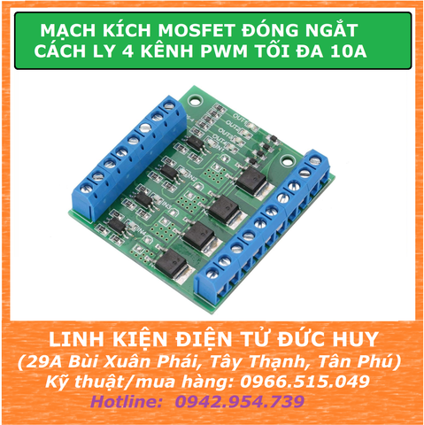 Mạch Mosfet opto cách ly đóng ngắt cách ly 4 Kênh PWM tối đa 10A