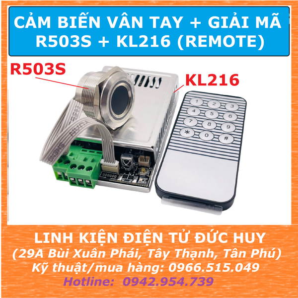 Combo mạch giải mã vân tay và điều khiển thiết bị R503S KL216, có remote cài đặt