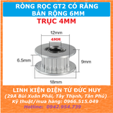 Puly ròng rọc GT2 20 răng, trục 4mm, bản rộng 6mm
