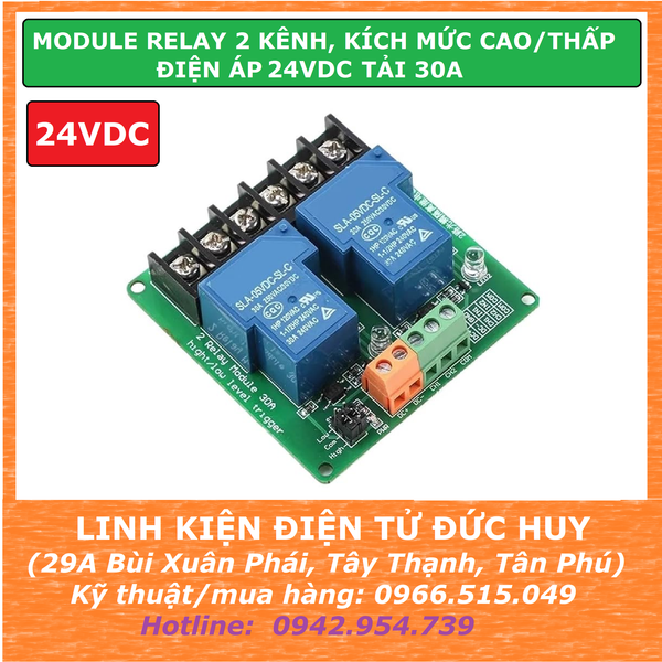 MODULE RELAY 2 KÊNH HIGH/LOW TRIGGER ĐIỆN ÁP 24VDC TẢI 30A