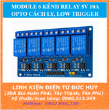 Module 6 kênh relay 5V 10A opto cách ly, low trigger