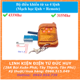 Bộ điều khiển từ xa 4 lệnh (mạch học lệnh + remote) 433mhz 315mhz
