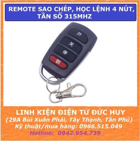 ĐIỀU KHIỂN TỪ XA, REMOTE SAO CHÉP, HỌC LỆNH 4 NÚT, TẦN SỐ 315MHZ,