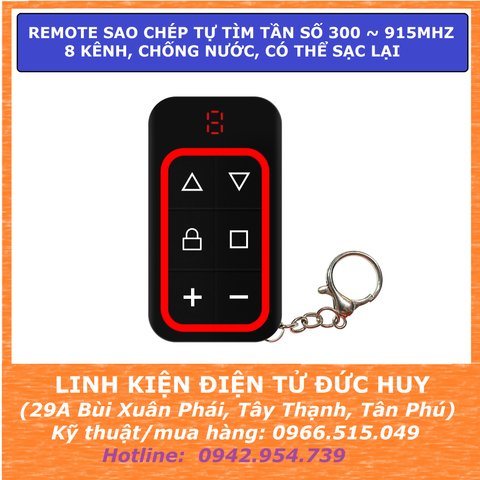 REMOTE SAO CHÉP 8 KÊNH TỰ TÌM TẦN SỐ 300 ~ 915MHZ, CHỐNG NƯỚC, CÓ THỂ SẠC LẠI