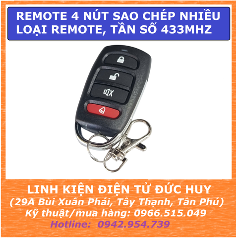 ĐIỀU KHIỂN TỪ XA, REMOTE SAO CHÉP, HỌC LỆNH 4 NÚT, TẦN SỐ 433MHZ