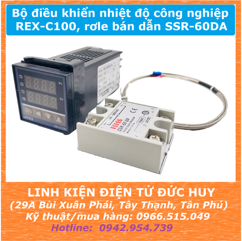 Bộ điều khiển nhiệt độ công nghiệp REX-C100, rơle bán dẫn SSR-60DA, ốc vít, dây cảm biến nhiệt độ