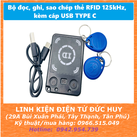 Bộ đọc, ghi, sao chép thẻ RFID 125kHz, USB TYPE C