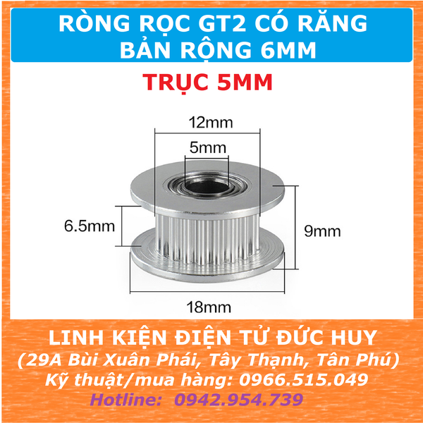 Puly ròng rọc GT2  20 răng  trục 5mm bản rộng 6mm
