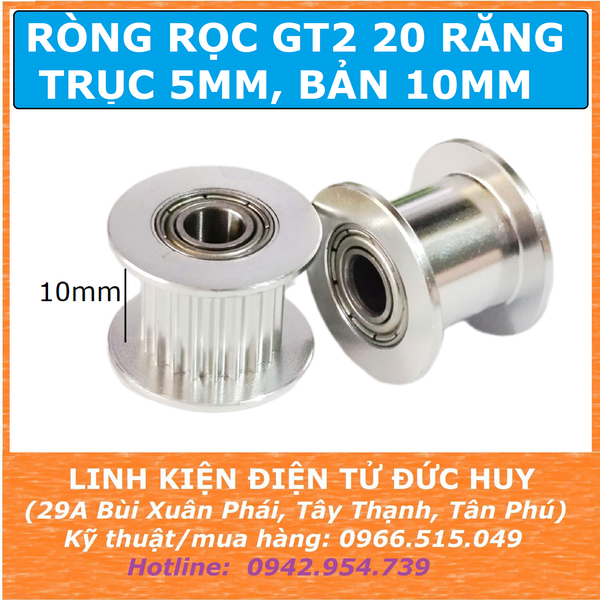PULY RÒNG RỌC GT2 20 RĂNG, TRỤC 5MM, BẢN RỘNG 10MM