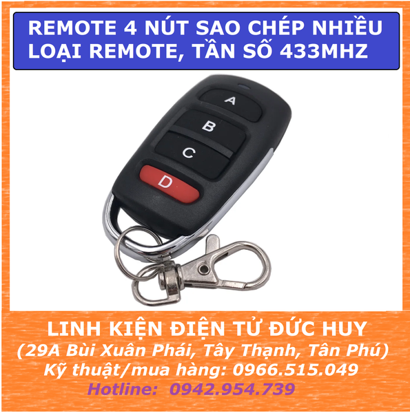 ĐIỀU KHIỂN TỪ XA, REMOTE SAO CHÉP, HỌC LỆNH 4 NÚT, TẦN SỐ 433MHZ,
