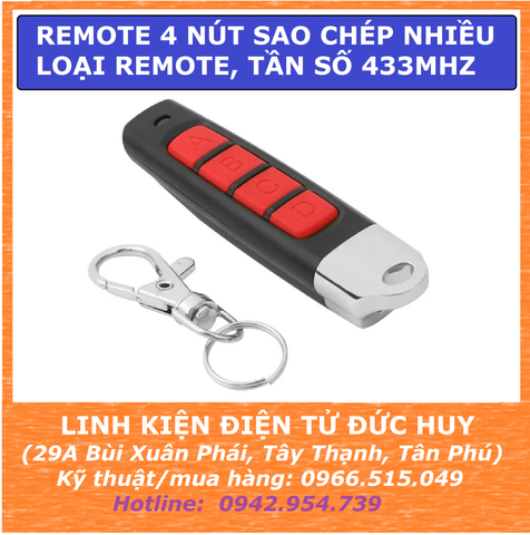 REMOTE SAO CHÉP, HỌC LỆNH 4 NÚT, TẦN SỐ 433MHZ