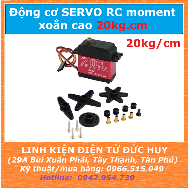 SERVO 20KG.cm, 4.8~7.4VDC, xoay tối đa 180 ĐỘ, BÁNH RĂNG KIM LOẠI
