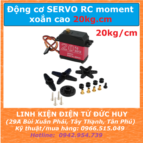 SERVO 20KG.cm, 4.8~7.4VDC, xoay tối đa 180 ĐỘ, BÁNH RĂNG KIM LOẠI