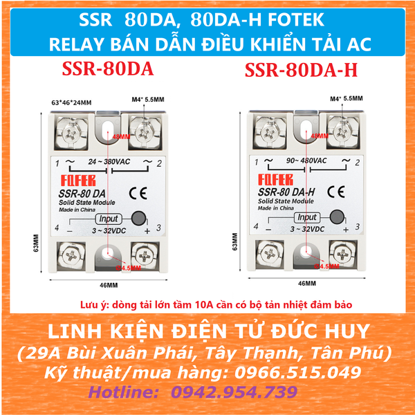 SSR 80DA 80DA-H SOLID STATE RELAY (RELAY BÁN DẪN ĐIỀU KHIỂN TẢI AC)