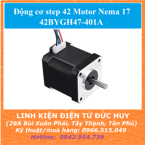 Động cơ step 42 Motor Nema 17 42BYGH47-401A 1.8 42 x 42 x 48mm (có kèm dây)