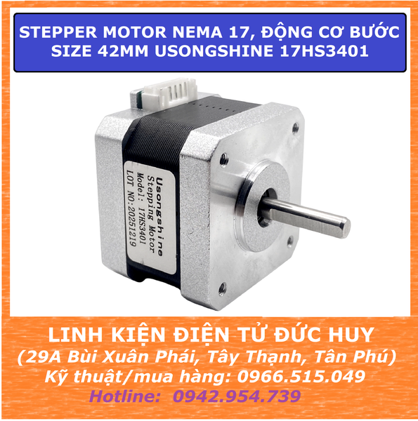 Stepper Motor Nema 17, Động cơ bước Size 42mm Usongshine 17HS3401 (mới 100%)