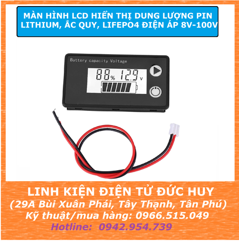 Màn hình LCD hiển thị dung lượng pin lithium, ắc quy, LiFePO4 điện áp 8V-100V