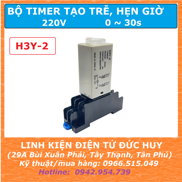 Bộ timer hẹn giờ, tạo trễ 220V 0-30S H3Y-2 (đã bao gồm đế)