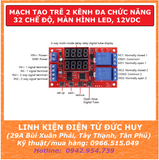 Mạch tạo trễ timer relay 2 kênh đa chức năng, 32 chế độ, màn hình led 12VDC 24VDC