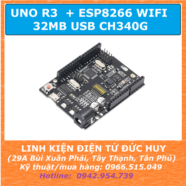 Arduino UNO R3 tích hợp WIFI ATmega328P ESP8266 (32MB) CH340 TTL