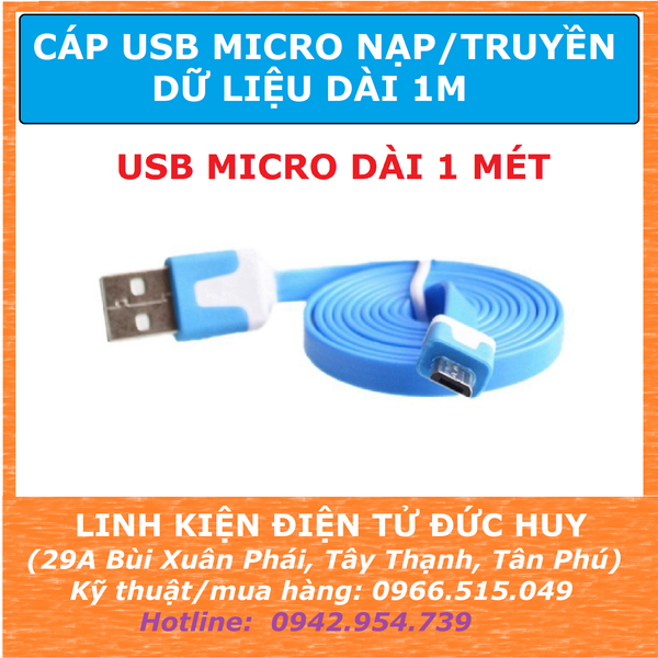 Cáp USB MICRO dài 1m nap code dữ liệu (Arduino, ESP8266, ESP32)