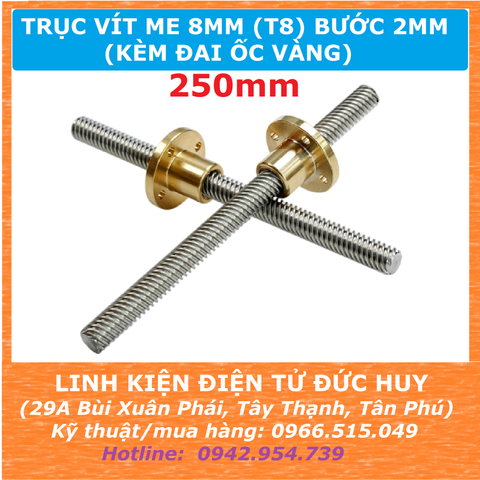 Trục vít me 8mm T8, bước 2mm 250mm (25cm)