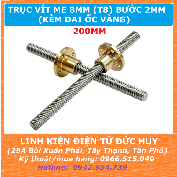 Trục vít me 8mm T8, bước 2mm 200mm (20cm)