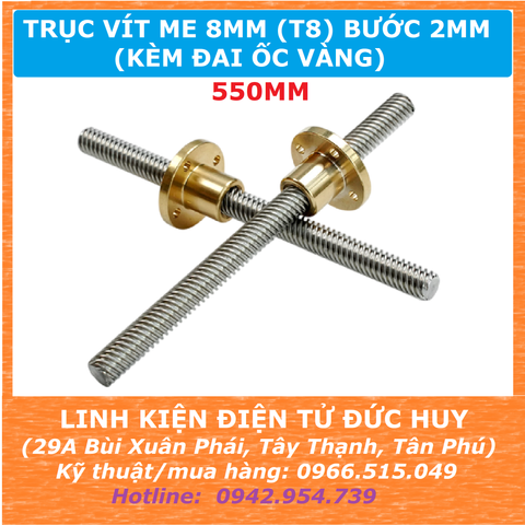 Trục vít me 8mm T8, bước 2mm 550mm (55cm)