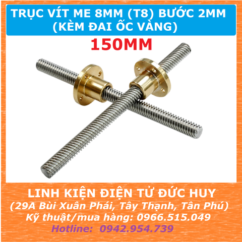 Trục vít me 8mm T8, bước 2mm 150mm (15cm)