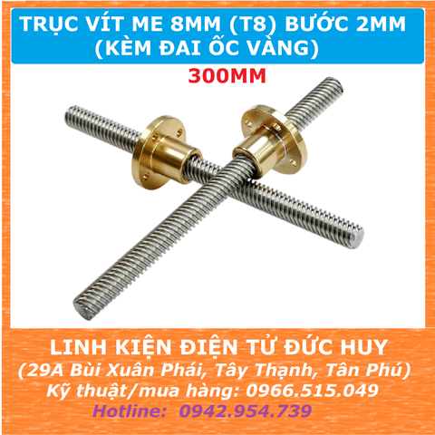 Trục vít me 8mm T8, bước 2mm 300mm (30cm)
