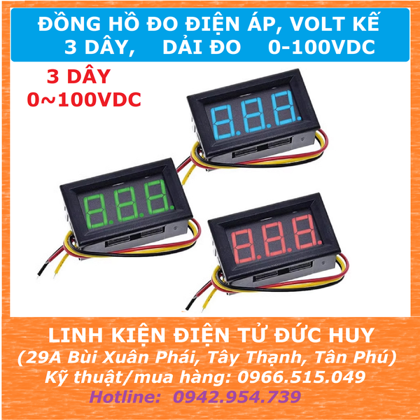 Đồng hồ đo volt, đo điện áp, volt kế 3 dây 0 -100VDC (Màu đỏ, xanh dương)