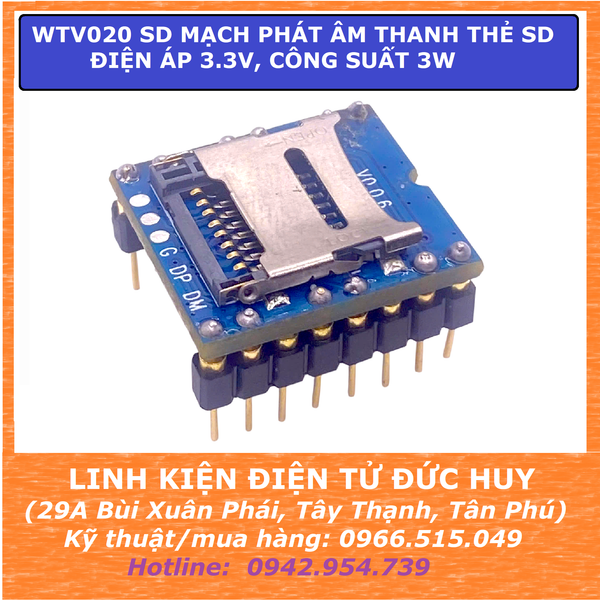 WTV020-16P SD MẠCH KÍCH PHÁT ÂM THANH, GIỌNG NÓI TỪ THẺ NHỚ SD, CÔNG SUẤT 3W