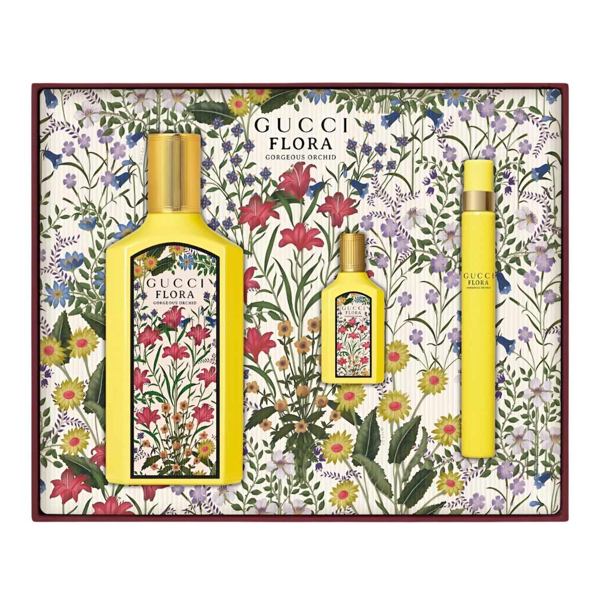  Giftset Gucci Flora Gorgeous Orchid 3pcs (EDP 100ml & EDP 5ml & EDP 10ml) 