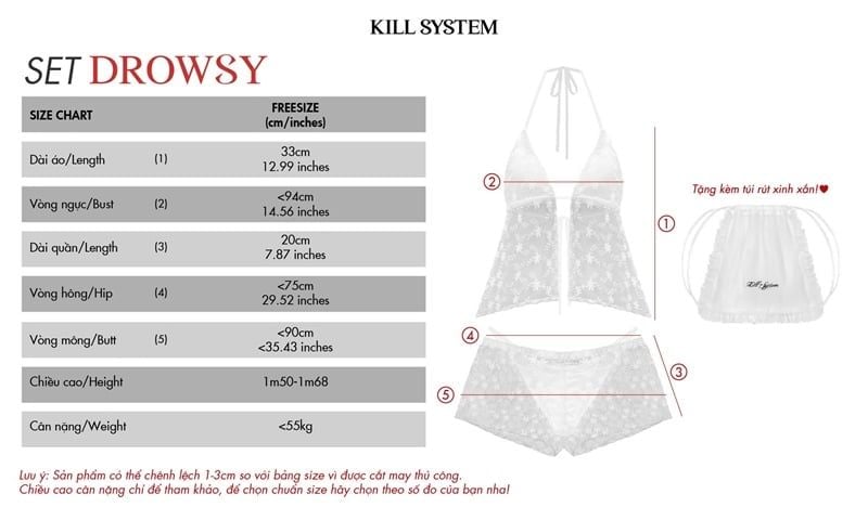  Set đồ ngủ sexy ren hoa tặng kèm túi rút xinh DROWSY - KILLSYSTEM 