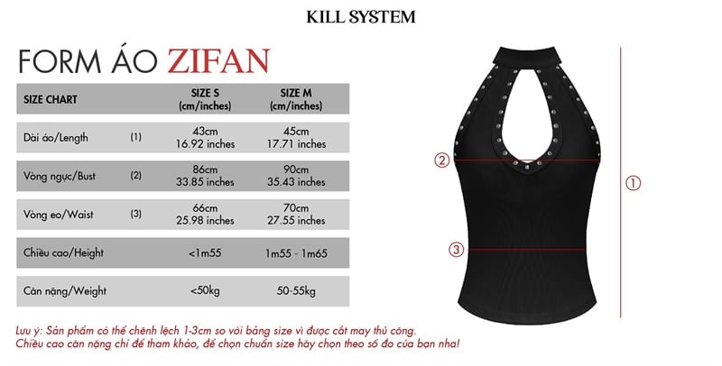  Áo cổ yếm khoét ngực đinh tán sexy ZIFAN- KILLSYSTEM 