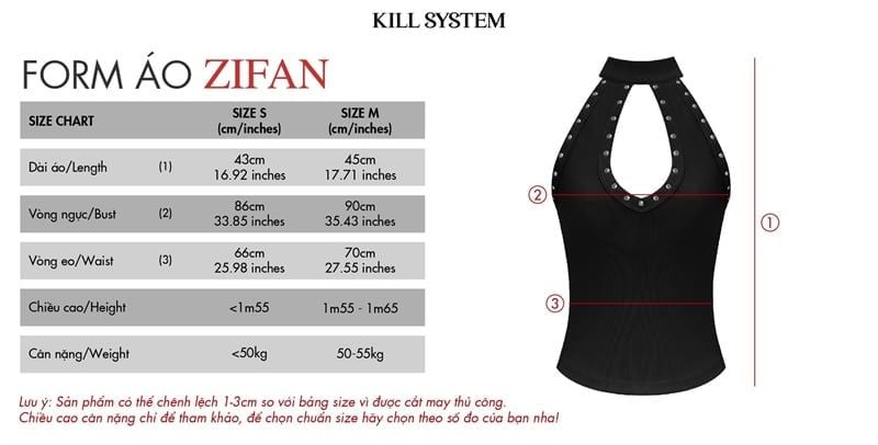 Áo cổ yếm khoét ngực đinh tán sexy ZIFAN- KILLSYSTEM 
