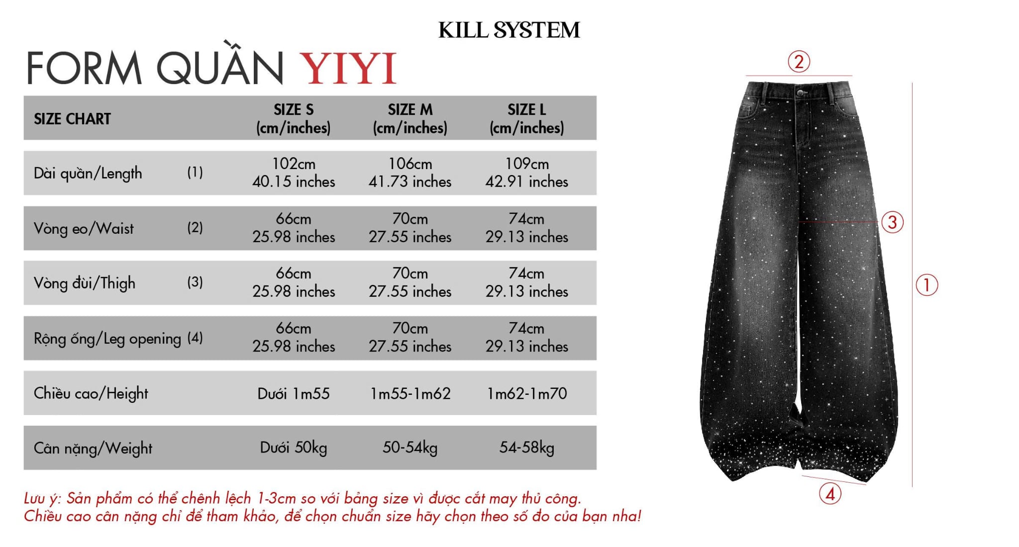  Quần jeans đính đá lấp lánh 2 mặt YIYI - KILL SYSTEM 