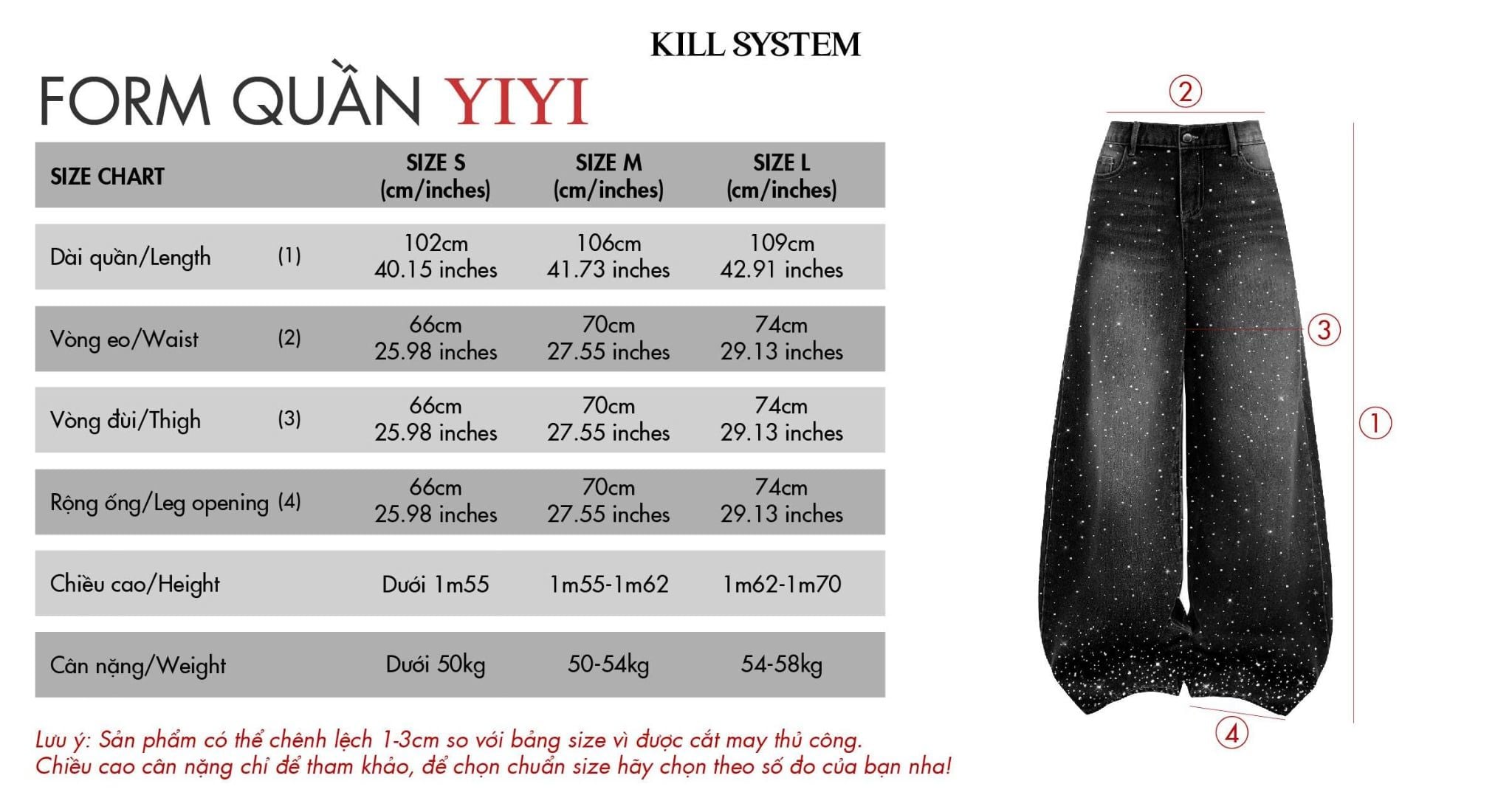  Quần jeans đính đá lấp lánh 2 mặt YIYI - KILL SYSTEM 