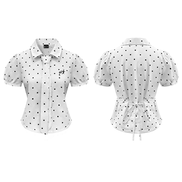  Áo sơ mi chấm bi nữ tay ngắn kèm cà vạt thắt eo JINJIN - KILLSYSTEM 