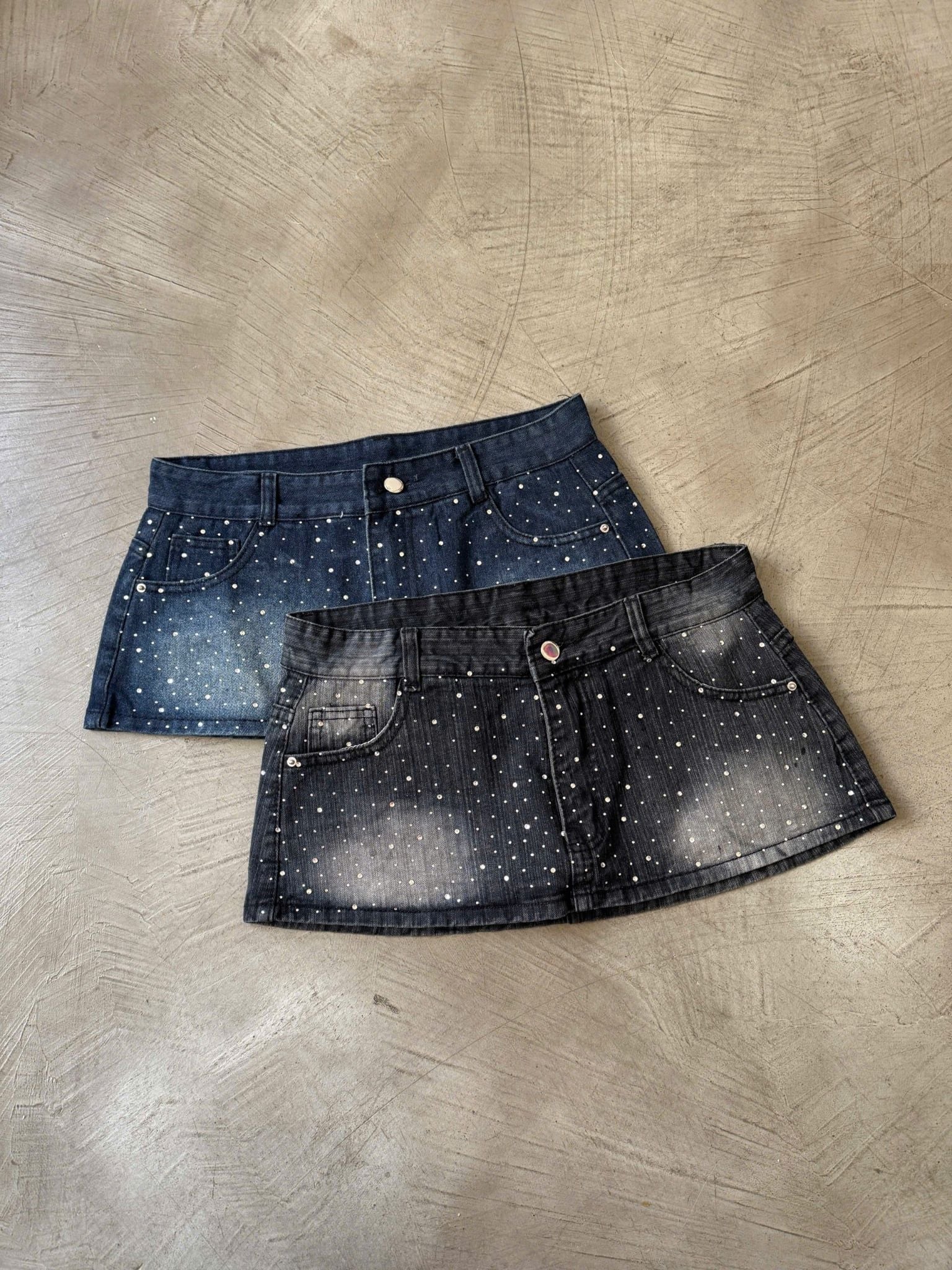  Chân váy jeans cạp trễ đính đá lấp lánh MASOO - KILLSYSTEM 