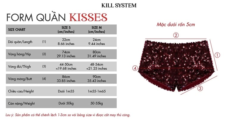  Quần Short siêu ngắn kim tuyến lấp lánh KISSES - KILLSYSTEM 